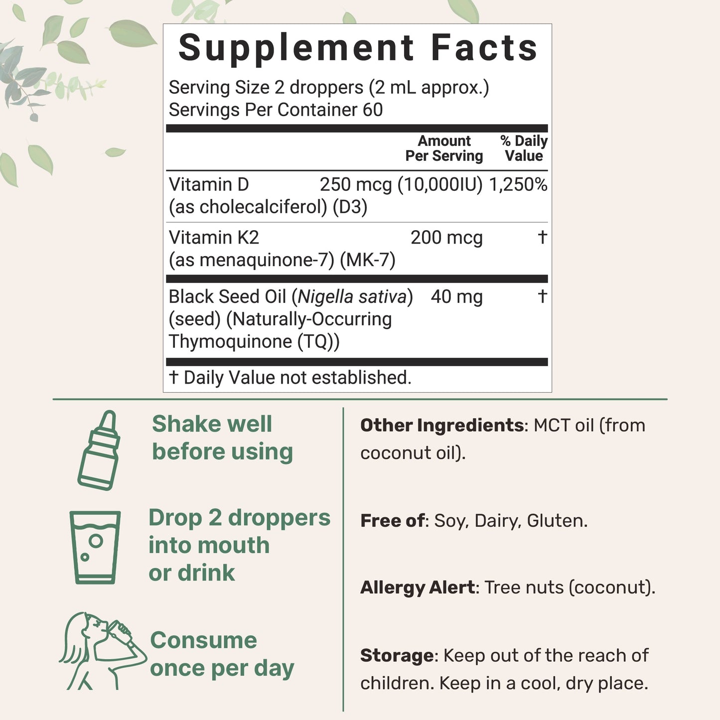 Micro Ingredients Vitamin D3 10000 iu Plus K2 (MK-7) 200 mcg Drops, 2 fl oz – 2 Pack