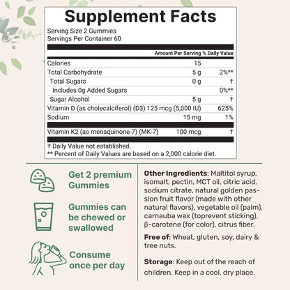 Micro Ingredients Vitamin D3 K2 Gummies | 5,000 IU D3 + 100 mcg K2 MK-7