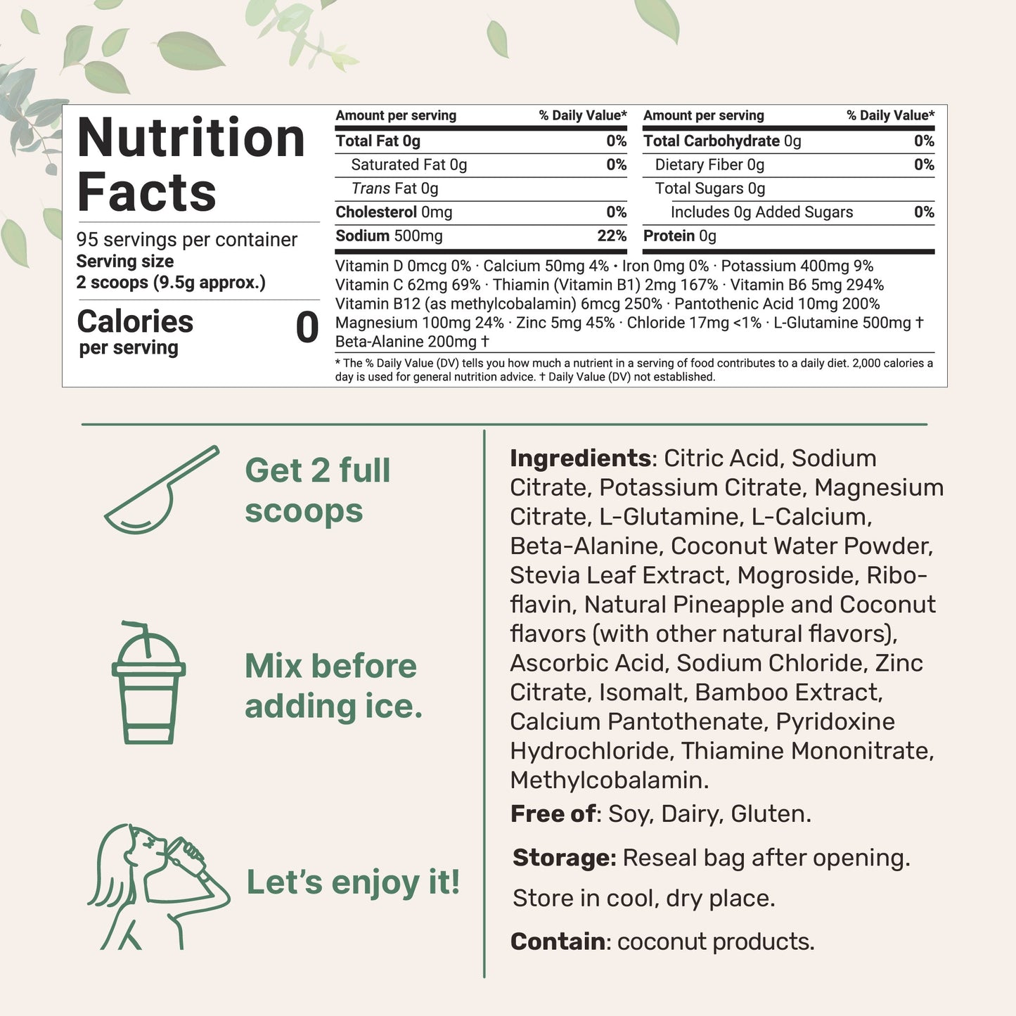 Micro Ingredients Sport Electrolytes Powder Pineapple (Pina Colada) Flavor, 2lb