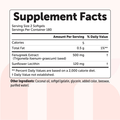 Micro Ingredients Fenugreek with Sunflower Lecithin, 360 Coconut Oil Softgels