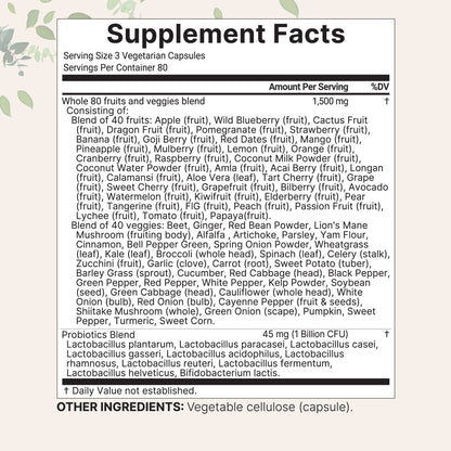 Micro Ingredients Fruits + Veggies and Probiotics, 240 Vegetarian Capsules