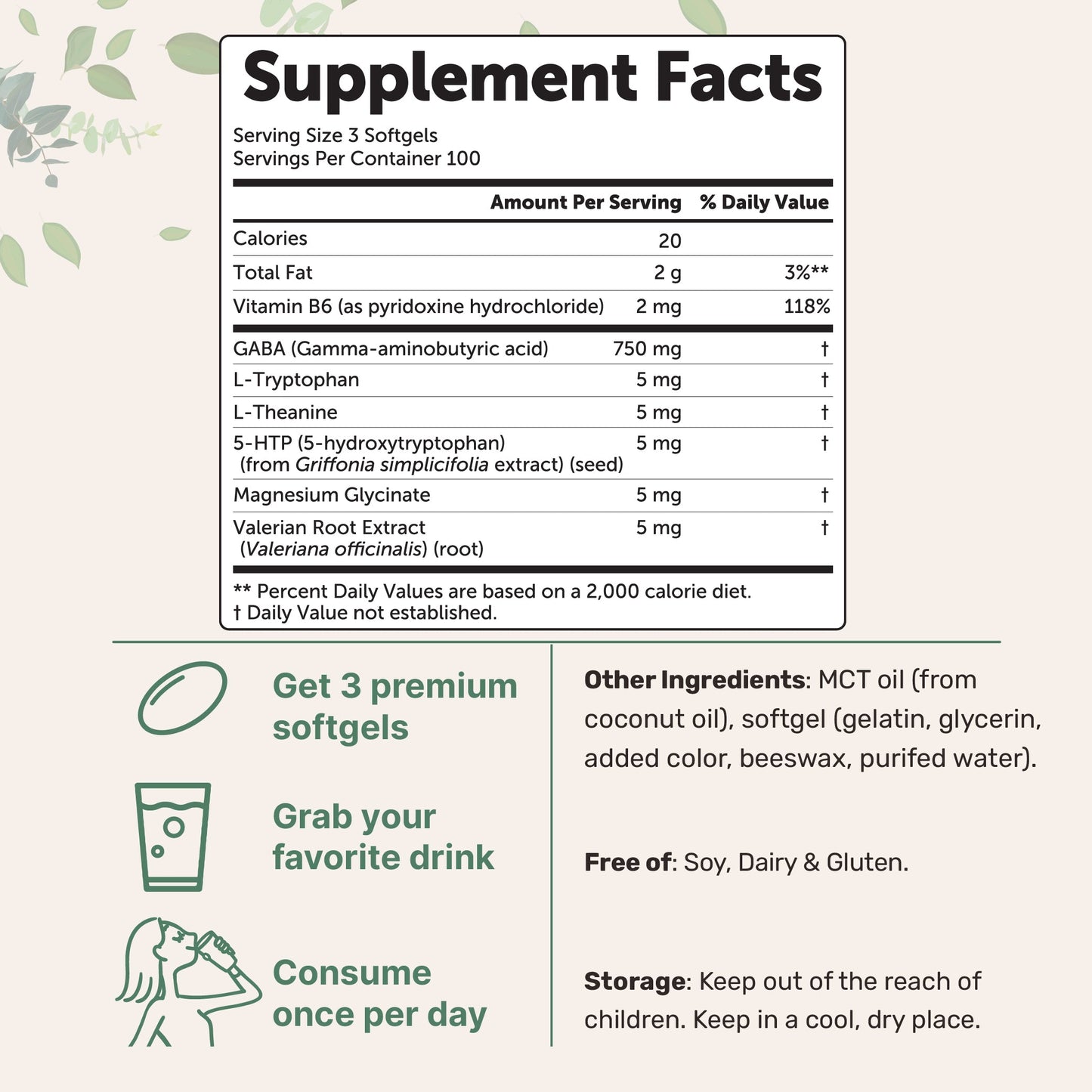 Micro Ingredients GABA 750mg Complex with MCT Oil, 300 Softgels