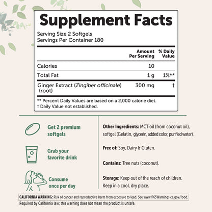 Micro Ingredients Ginger Root with MCT Oil, 360 Softgels