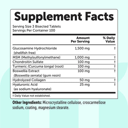 Micro Ingredients Glucosamine Chondroitin MSM and Turmeric (7-in-1 Formula), 300 Bisected Tablets