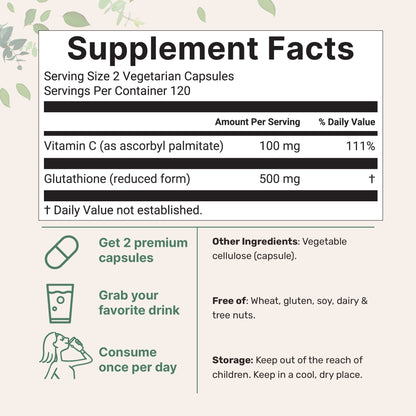 Micro Ingredients Glutathione 500mg with Vitamin C, 240 Vegetarian Capsules