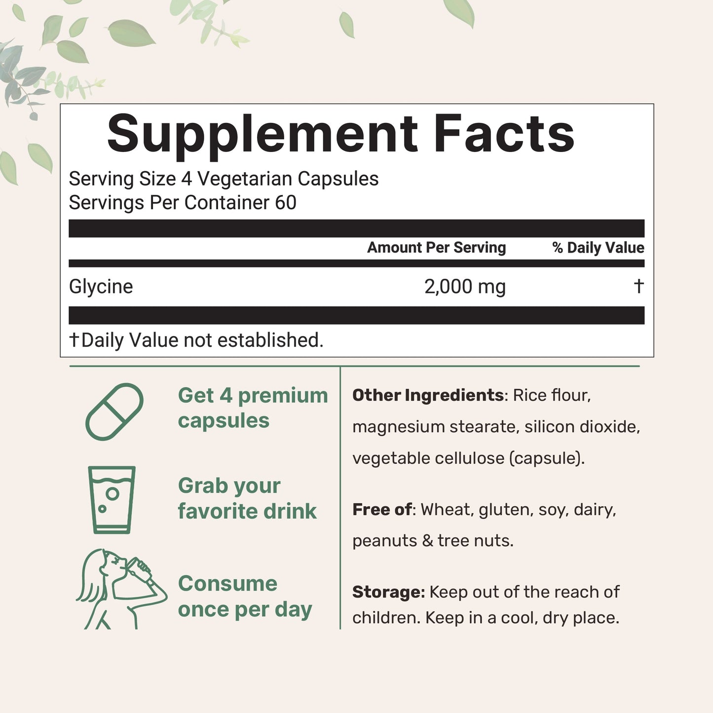 Micro Ingredients Glycine 2,000mg Per Serving, 240 Veggie Capsules