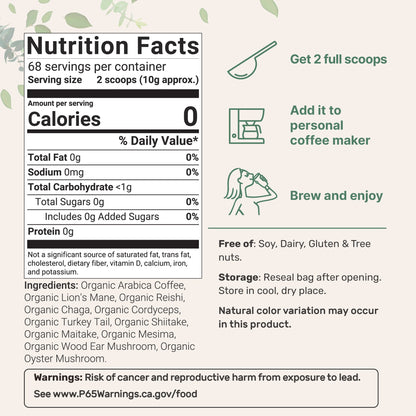 Micro Ingredients Organic 10 in 1 Ground Mushroom Coffee Powder, 24oz
