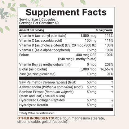 Micro Ingredients Hair Vitamins Complex, 120 Capsules