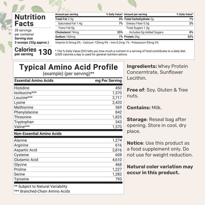 Micro Ingredients Instant Whey Protein Powder Concentrate, 2lbs