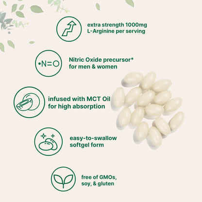 Micro Ingredients L-Arginine 1000mg with MCT Oil, 300 Softgels