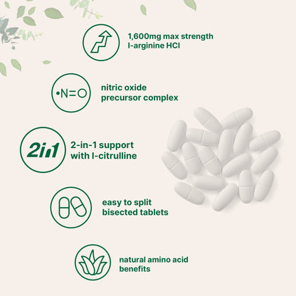 Micro Ingredients L-Arginine 1,600mg + L-Citrulline 800mg, 240 Bisected Tablets