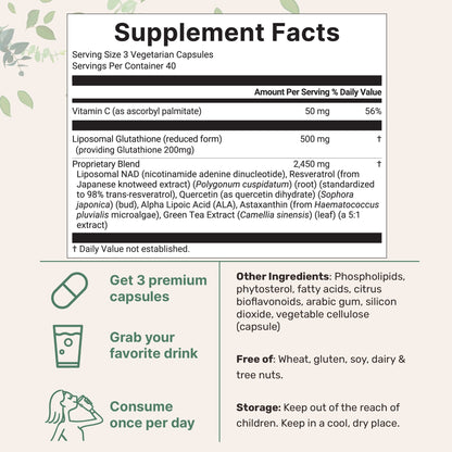 Micro Ingredients Liposomal Glutathione Complex 3000mg, 120 Vegetarian Capsules