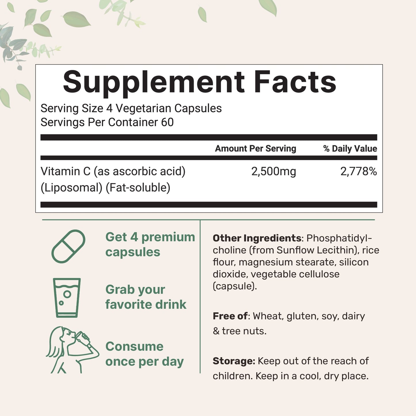 Micro Ingredients Liposomal Vitamin C 2,500mg, 240 Veggie Capsules