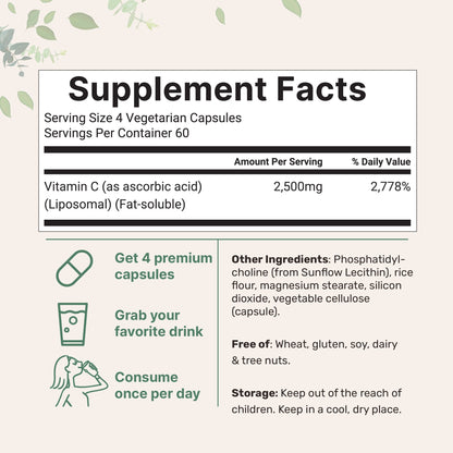 Micro Ingredients Liposomal Vitamin C 2,500mg, 240 Veggie Capsules