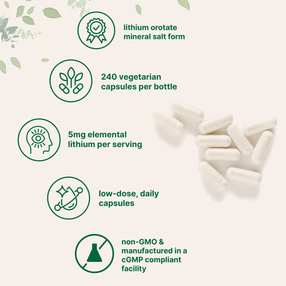 Micro Ingredients Lithium Orotate 5mg, 240 Vegetarian Capsules