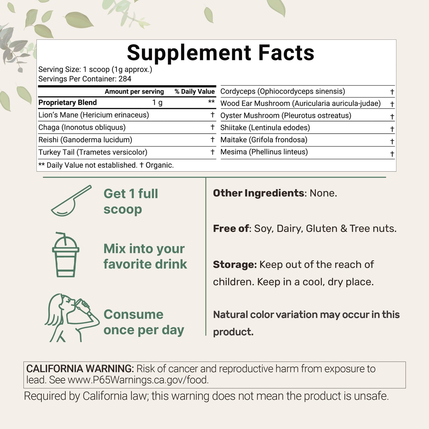 Micro Ingredients Organic Mega 10 mushroom Powder