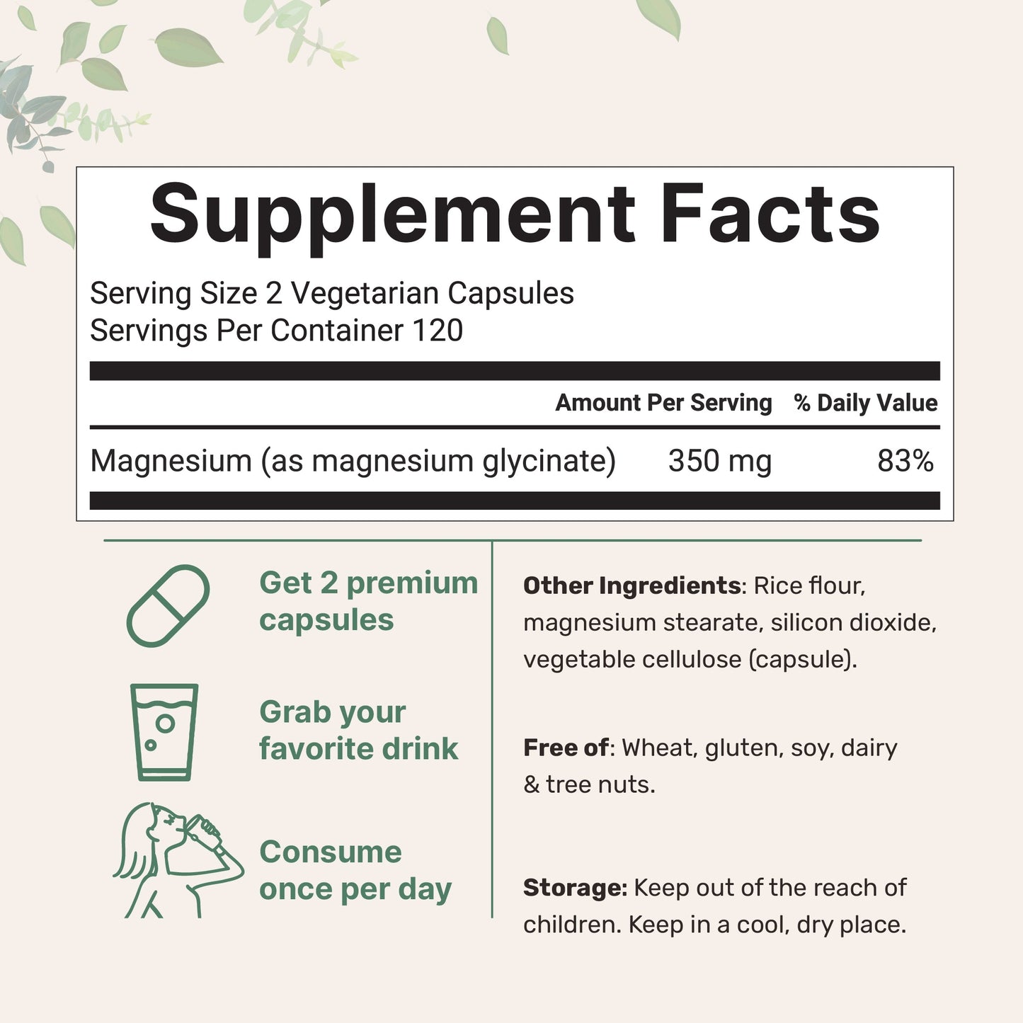 Micro Ingredients Magnesium Glycinate 350mg Per Serving, 240 Veggie Capsules