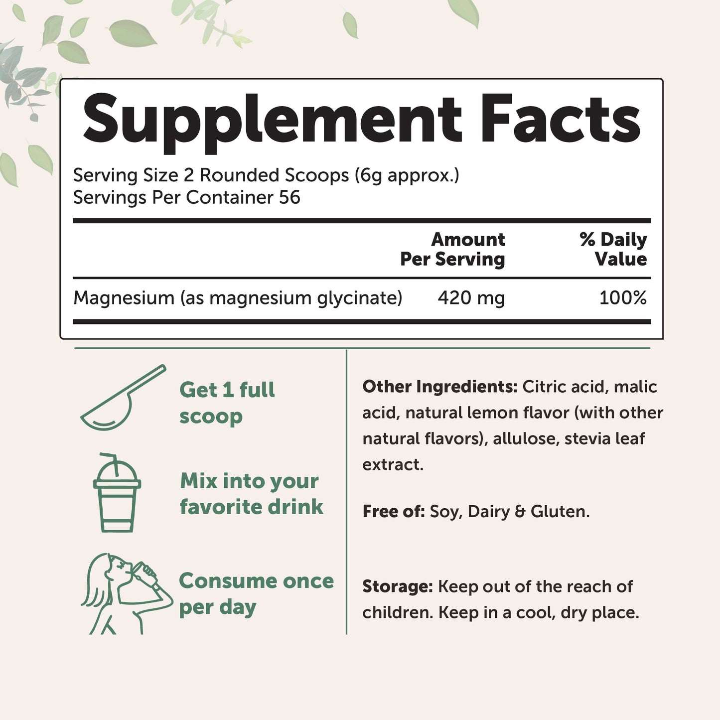 Micro Ingredients Magnesium Glycinate Powder Lemon Flavor 12oz