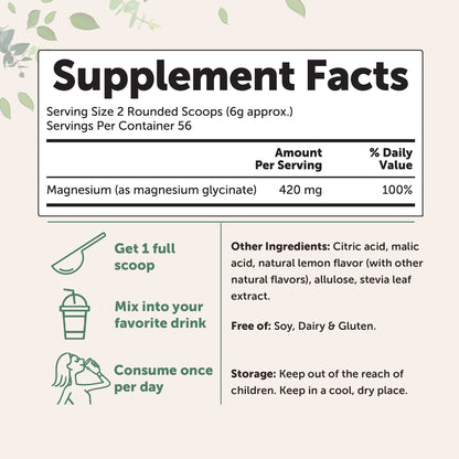 Micro Ingredients Magnesium Glycinate Powder Lemon Flavor 12oz