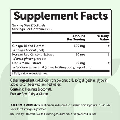 Micro Ingredients Ginkgo Biloba, 400 Softgels, 3-in-1 with Ginseng & Lions Mane