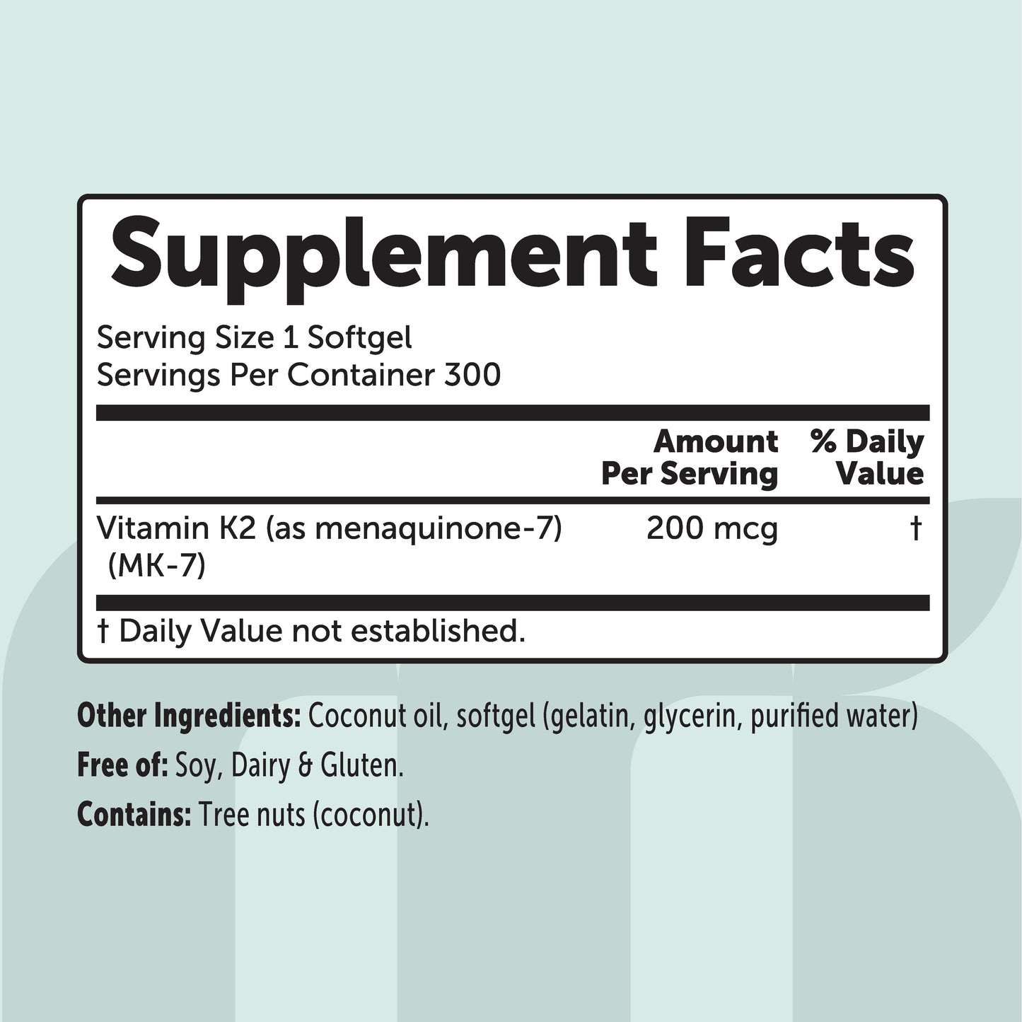 Micro Ingredients Vitamin K2 MK-7 Supplement, 200 mcg Per Serving, 300 Coconut Oil Softgles
