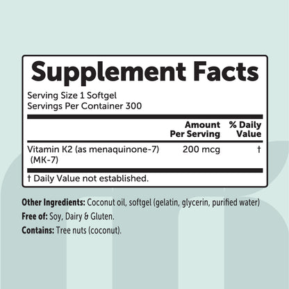 Micro Ingredients Vitamin K2 MK-7 Supplement, 200 mcg Per Serving, 300 Coconut Oil Softgles
