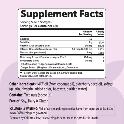 Micro Ingredients Elderberry Complex with MCT & Elderberry Seed Oil, 360 Softgels