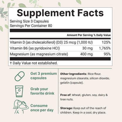 Micro Ingredients Magnesium Citrate with Vitamin D3 & B6, 240 capsules