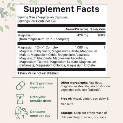 Micro Ingredients Magnesium 12-in-1 Complex 1000mg, 240 Vegetarian Capsules