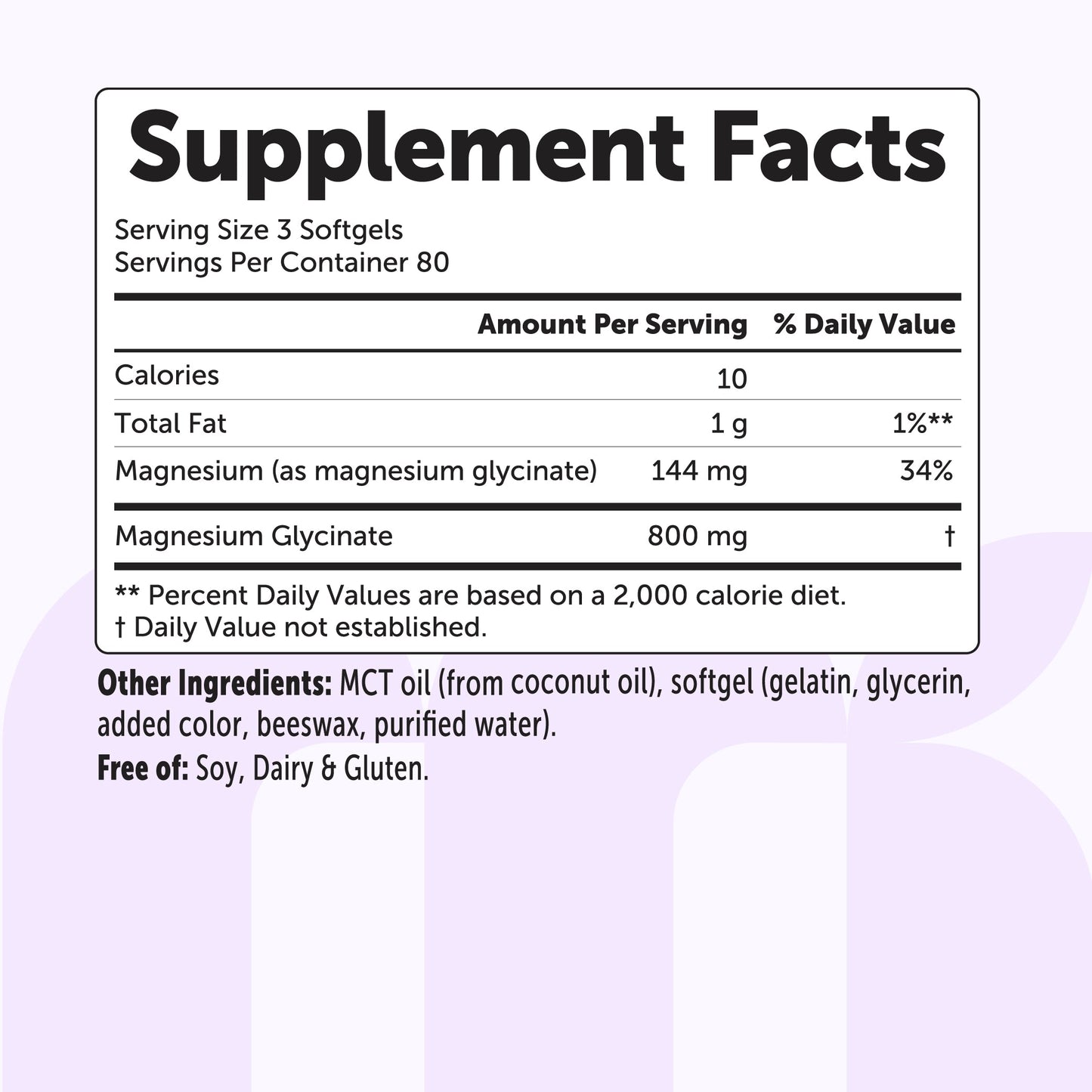 Micro Ingredients Magnesium Glycinate 800mg with MCT Oil, 240 Softgels