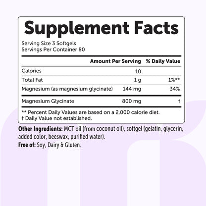Micro Ingredients Magnesium Glycinate 800mg with MCT Oil, 240 Softgels