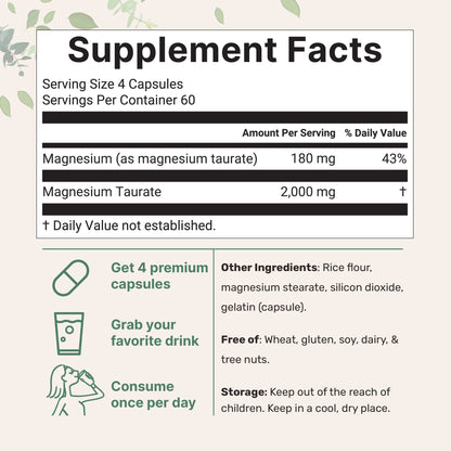 Micro Ingredients Magnesium Taurate 2000mg, 240 capsules