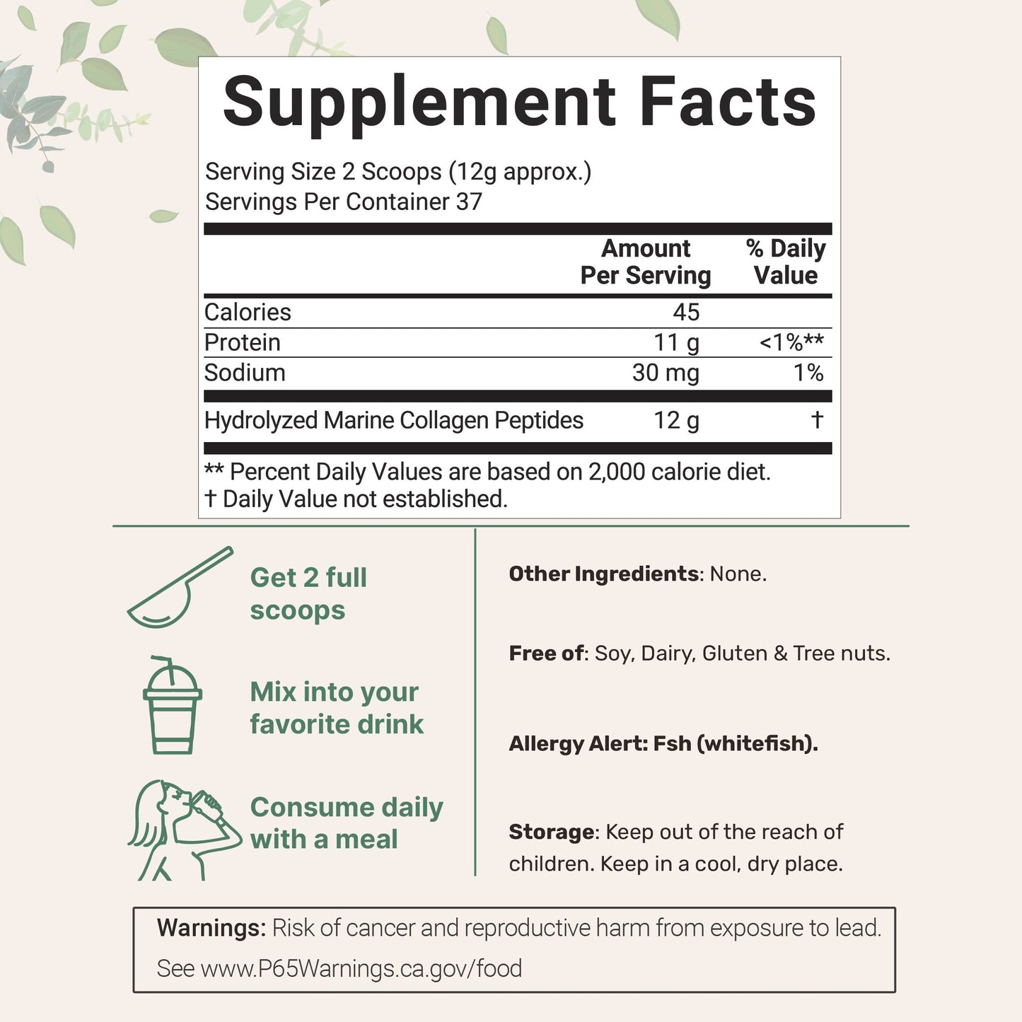 Micro Ingredients Marine Collagen Protein Powder, 37 Servings Per Pack