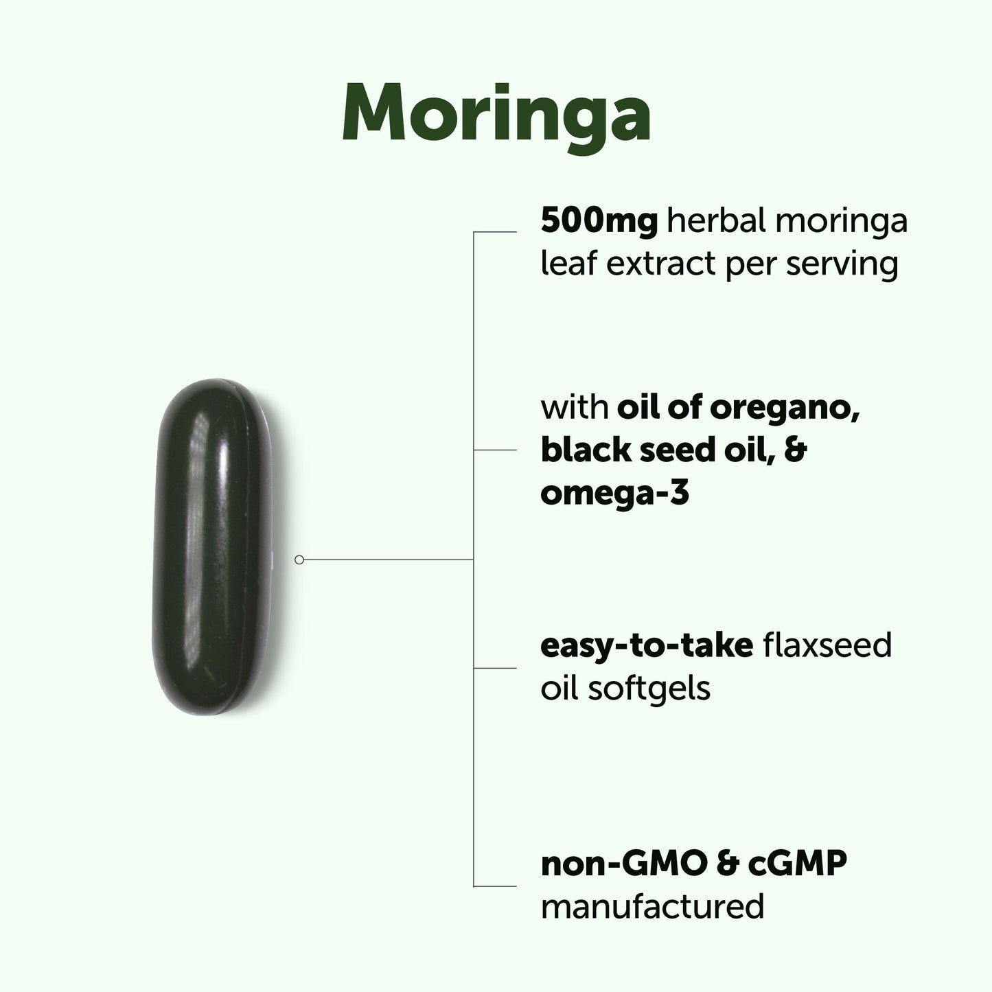 Micro Ingredients Moringa with Oregano Oil, Black Seed Oil & Omega-3, 240 Flaxseed Oil Softgels