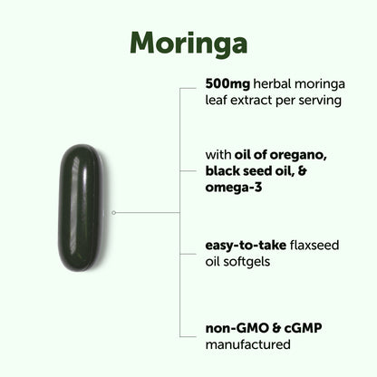 Micro Ingredients Moringa with Oregano Oil, Black Seed Oil & Omega-3, 240 Flaxseed Oil Softgels