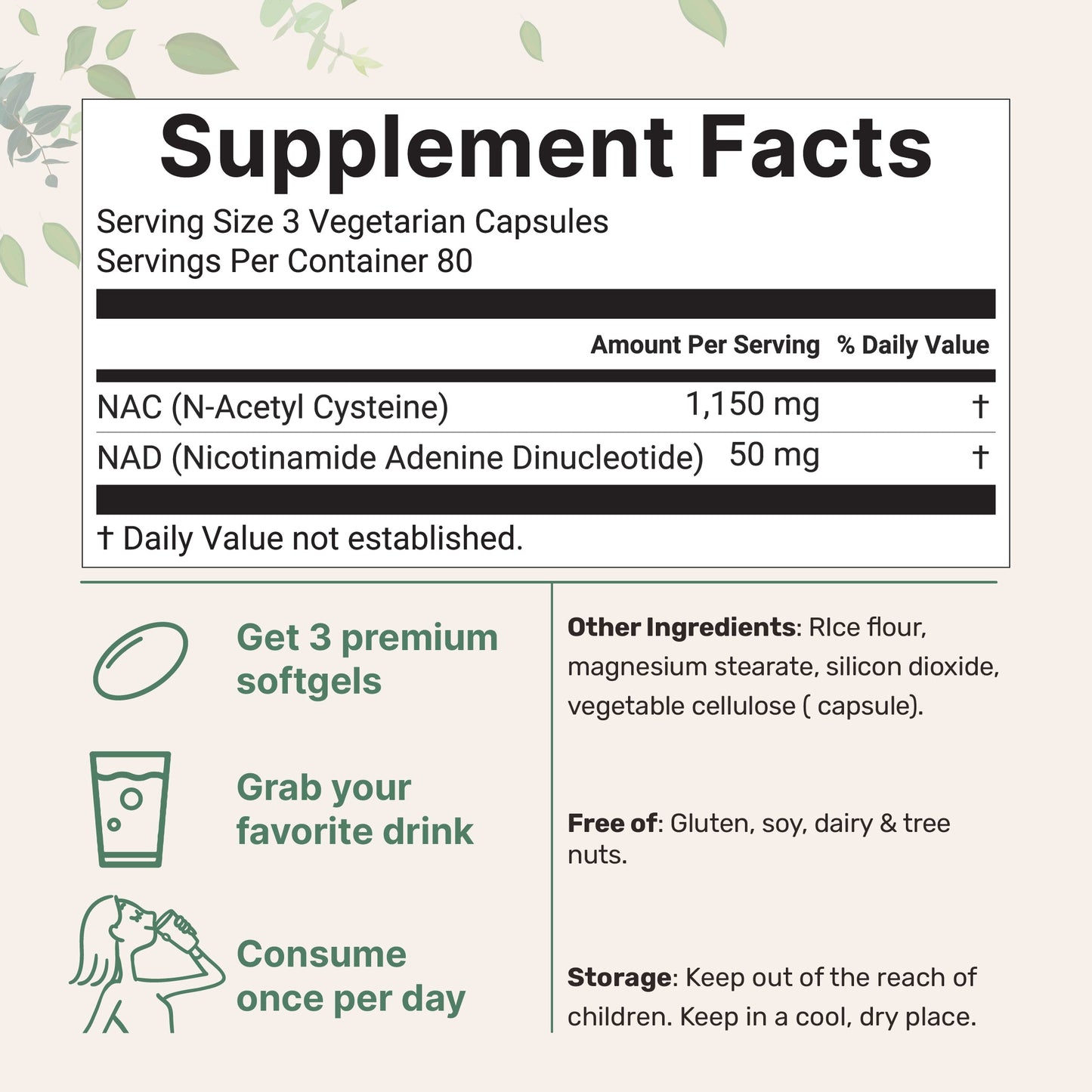 Micro Ingredients NAC with NAD+ 1200mg, 240 Vegetarian Capsules