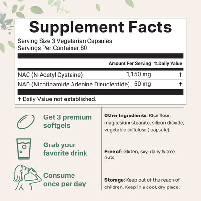 Micro Ingredients NAC with NAD+ 1200mg, 240 Vegetarian Capsules