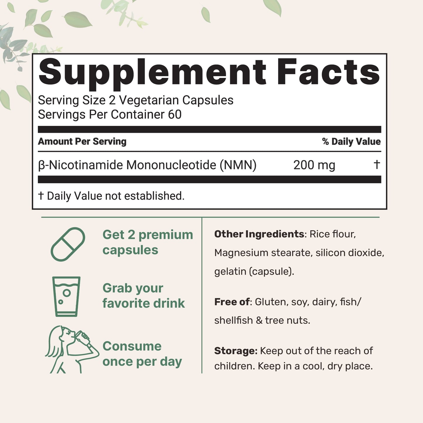 Micro Ingredients NMN 200mg Per Serving 120 Veggie Capsules – 60 Servings