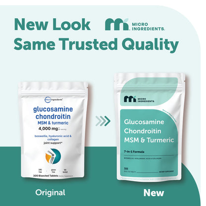 Micro Ingredients Glucosamine Chondroitin MSM and Turmeric (7-in-1 Formula), 300 Bisected Tablets