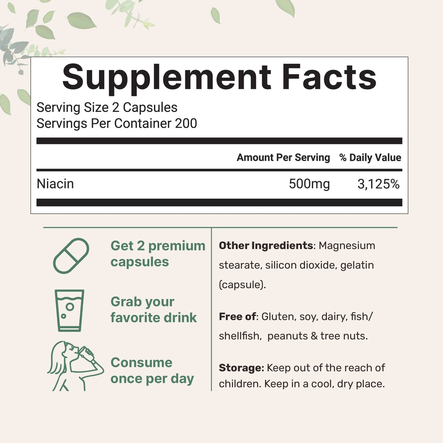 Micro Ingredients Niacin 500mg Per Serving, 400 Capsules | Flush Free B3 Vitamins