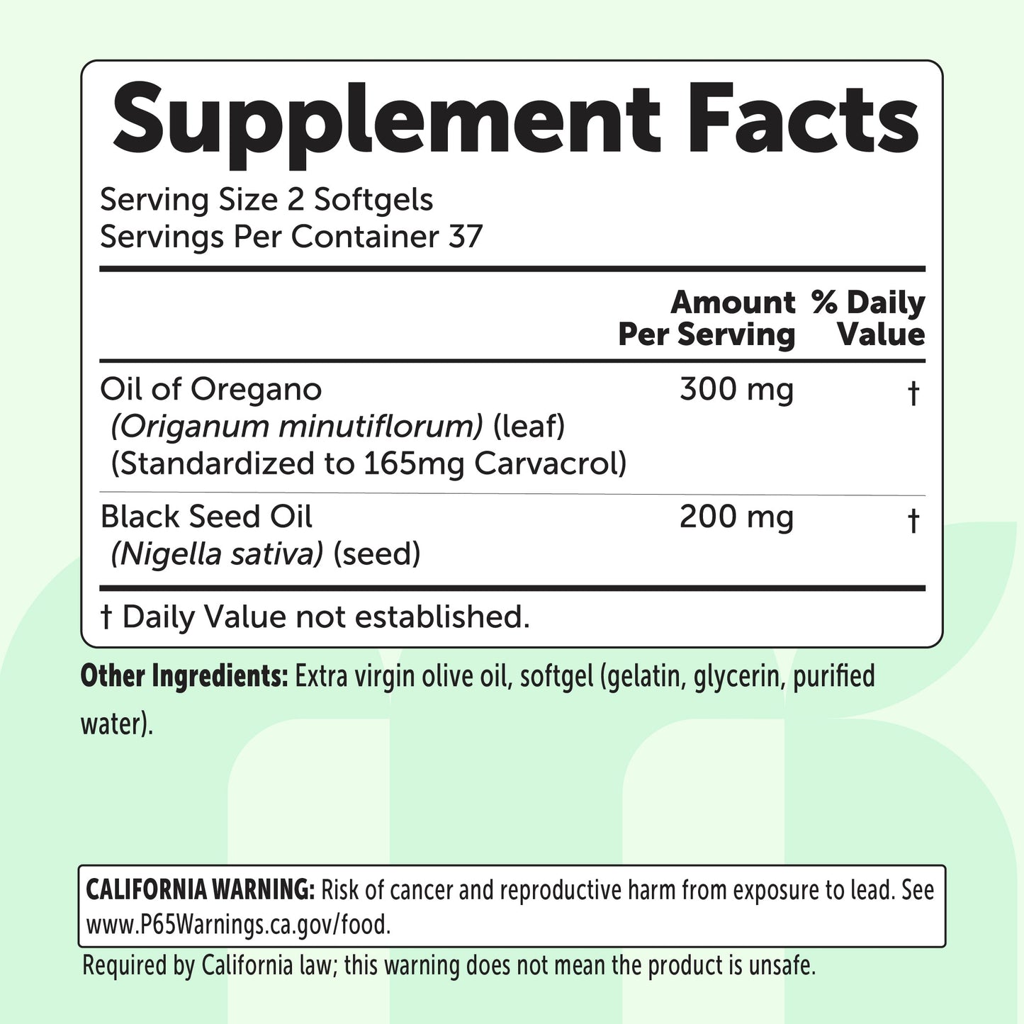 Micro Ingredients Oil of Oregano with Black Seed Oil Softgels