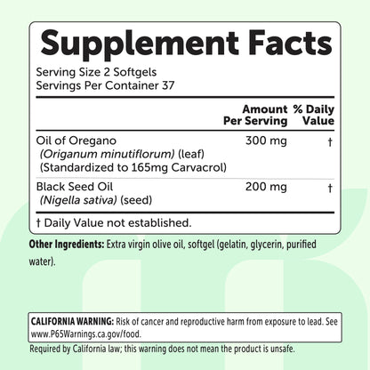 Micro Ingredients Oil of Oregano with Black Seed Oil Softgels