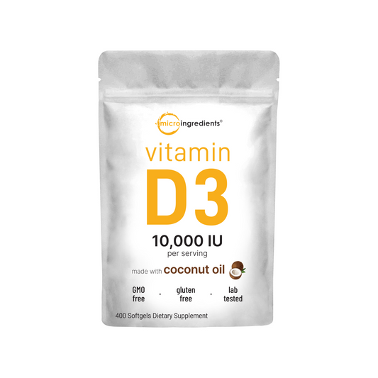 Micro Ingredients Vitamin D3 10,000 IU, 400 Softgels | Virgin Coconut Oil