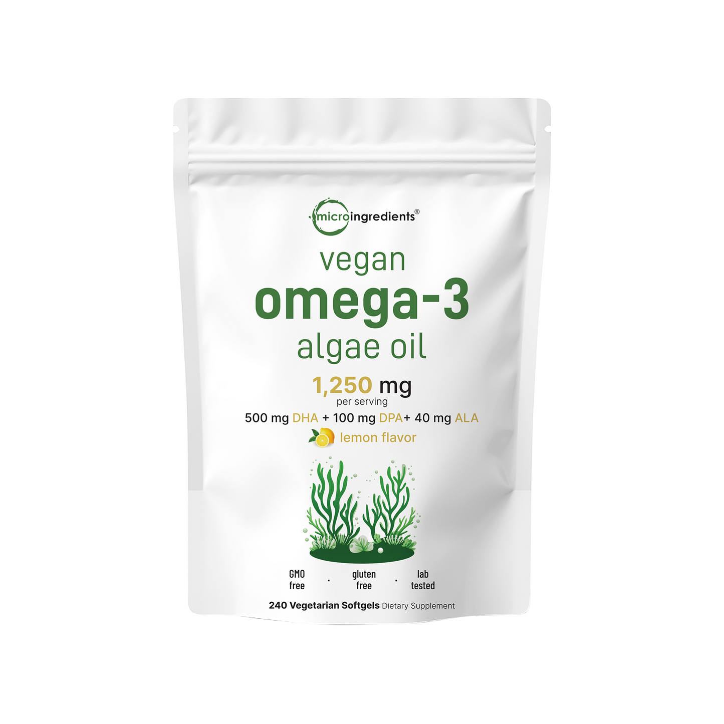 Micro Ingredients Vegan Omega 3 Algae Oil Supplement 1,250 mg Per Serving