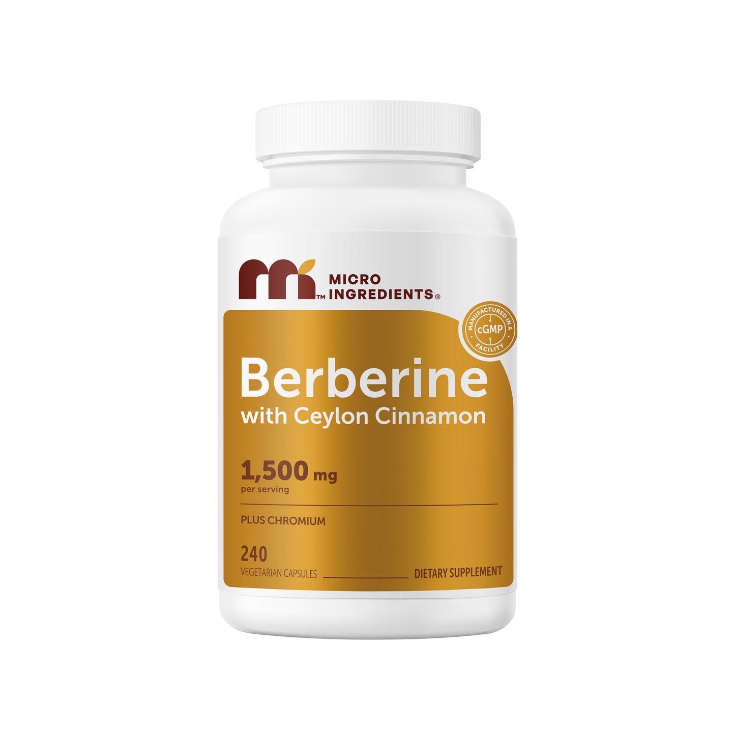 Micro Ingredients Berberine with Ceylon Cinnamon 1500mg + Chromium, 240 Vegetarian Capsules