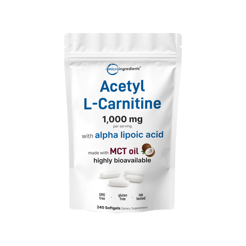 Micro Ingredients Acetyl L-Carnitine 1000mg with Alpha Lipoic Acid, 240 MCT Oil Softgels