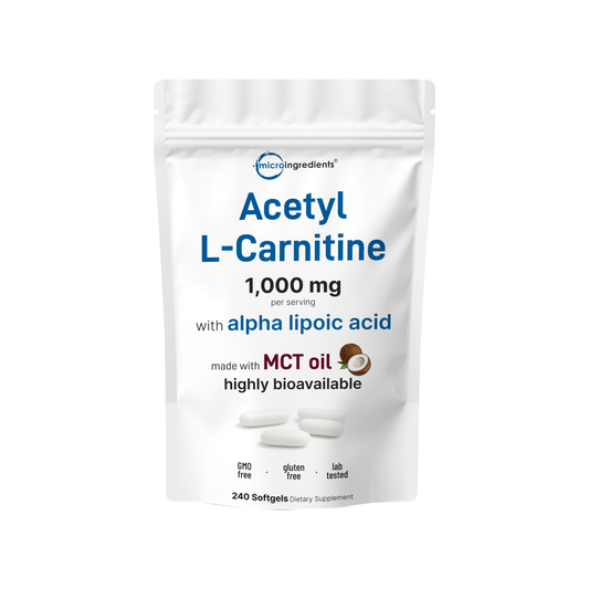 Micro Ingredients Acetyl L-Carnitine 1000mg with Alpha Lipoic Acid, 240 MCT Oil Softgels