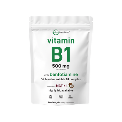 Micro Ingredients Vitamin B1 500mg with Benfotiamine with MCT Oil, 240 softgels