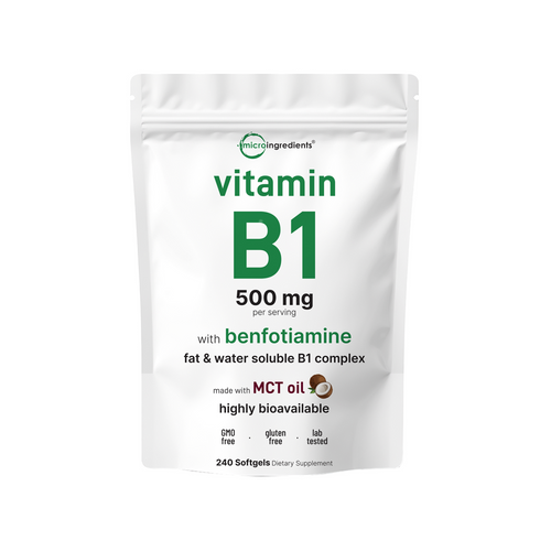Micro Ingredients Vitamin B1 500mg with Benfotiamine with MCT Oil, 240 softgels