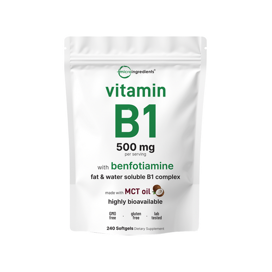 Micro Ingredients Vitamin B1 500mg with Benfotiamine with MCT Oil, 240 softgels